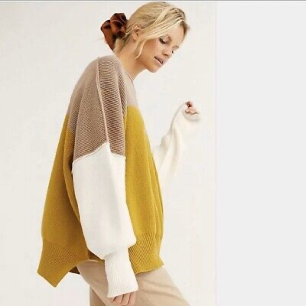 Free People Easy Street Pullover Size M - Yellow / Cream / Tan
